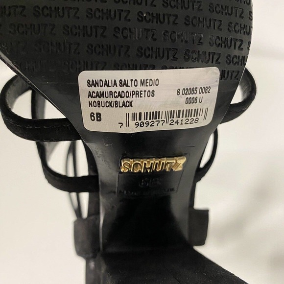Schutz Sandal Caged Strappy Ankle Strap Nubuck Suede Black Open Toe Bloc… - Picture 8 of 8